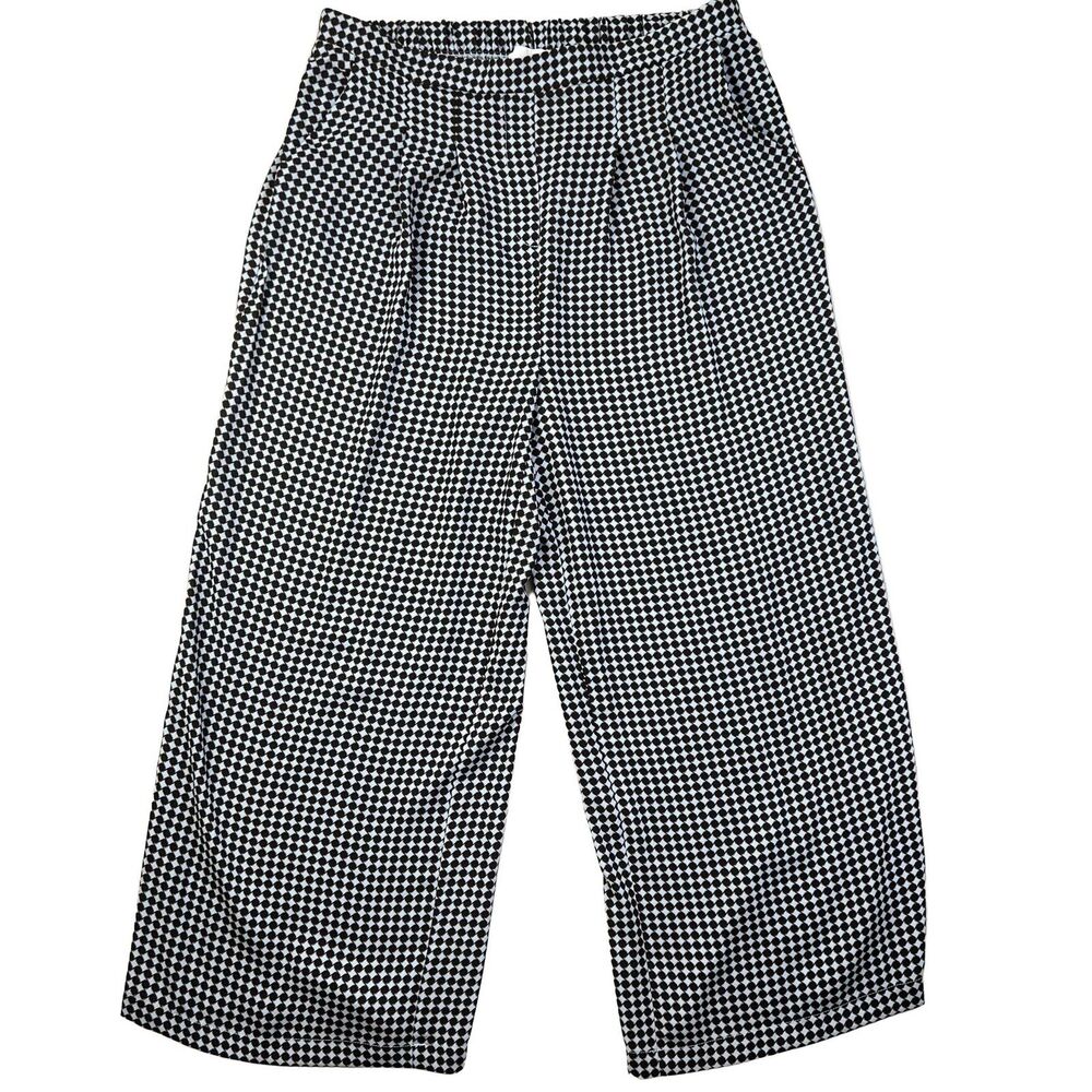 Nordstrom Rack Geometric Print Wide Leg Pants Women's L Black White Blue